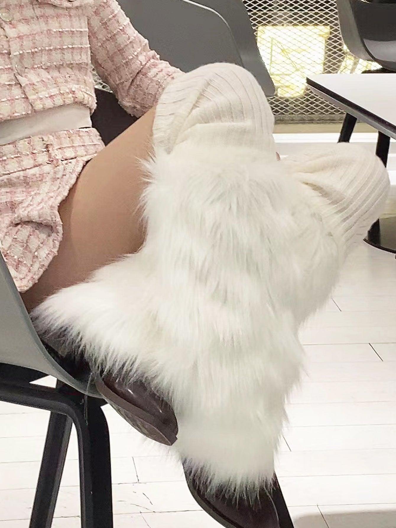 White Fur Leg Warmers